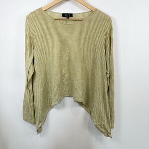 Comfy USA Top Womens Large Yellow Butter Striped Long-Sleeve Lagenlook Crinkle